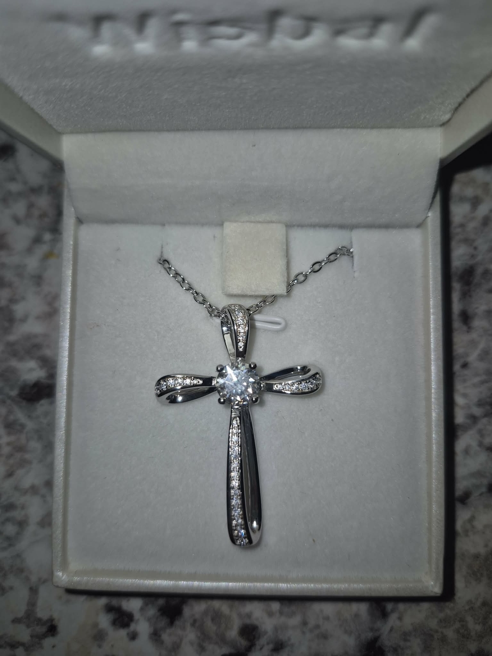 Sterling Silver Cross Pendant Necklace with Clear Moissanite